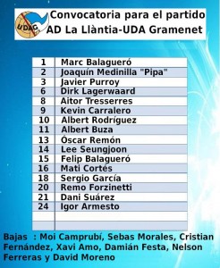 CONVOCATORIA PARA EL PARTIDO ANTE LA LLÀNTIA. General